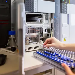 Laboratory scientist prepares samples for High-performance Liquid Chromatograph Mass Spectrometer.