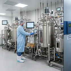 Split image showing an AAV bioreactor manufacturing suite on the left and a minus-80-degree lentiviral vector cold storage facility on the right, illustrating the different infrastructure requirements of each vector platform.