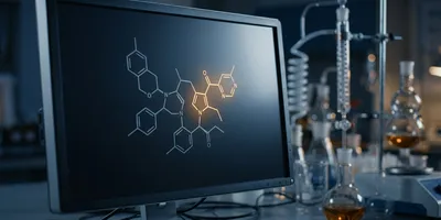 Molecular structure diagram with certain atoms and bonds highlighted in a different color 