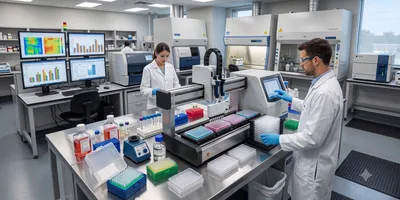 Lab workers performing lab assays 