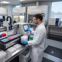 Lab workers performing lab assays