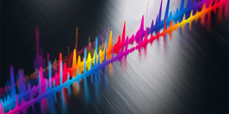 Abstract illustration of colorful spectral emission peaks.