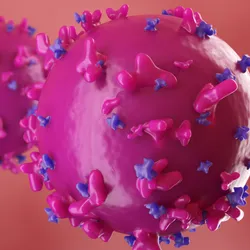 Illustration of CAR T cells showing chimeric antigen receptors distributed across the cell surface.