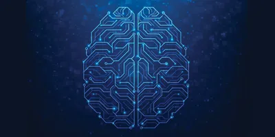 An image of the brain using circuitry symbols. 