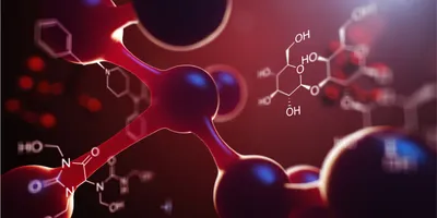 A conceptual illustration of molecular structures and chemical formulas representing metabolites and their analysis.