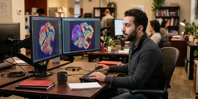 A computational biologist compares a gene-expression tissue map against a protein-abundance map of the same tissue that only partly overlaps it.