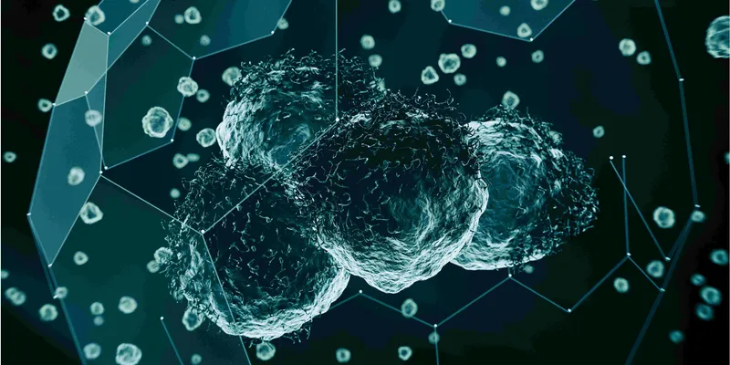 A cyan-colored cell with lines and data points overlaid on top.