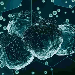 A cyan-colored cell with lines and data points overlaid on top.