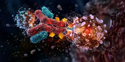 A 3D representation of antibody drug conjugate.