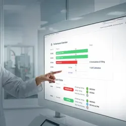 Two scientists looking at a screen