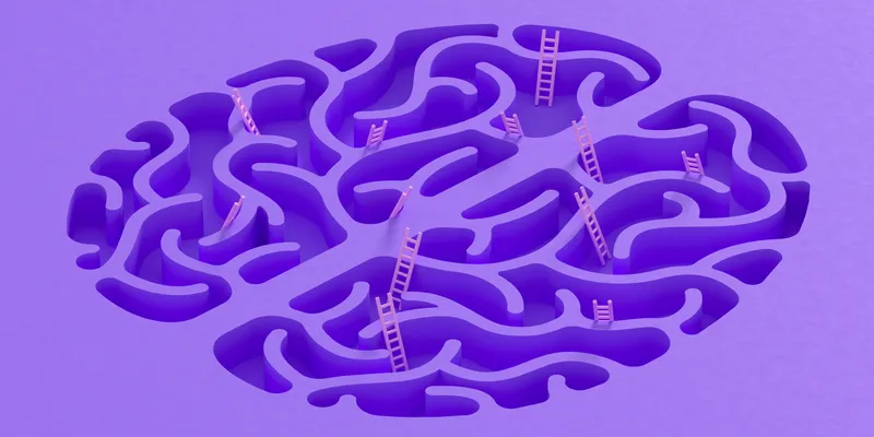 3D rendering of a brain labyrinth with ladders leading out.