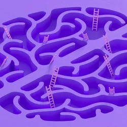 3D rendering of a brain labyrinth with ladders leading out.
