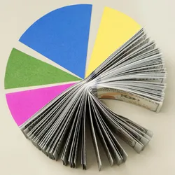 A 2D Pie chart, with half of it represented as a wad of cash. 