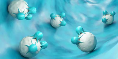 T cells attacking a cancer cell on a blue background