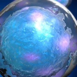 Illustration of multiple glowing blue and purple spherical cells against a dark blue background.